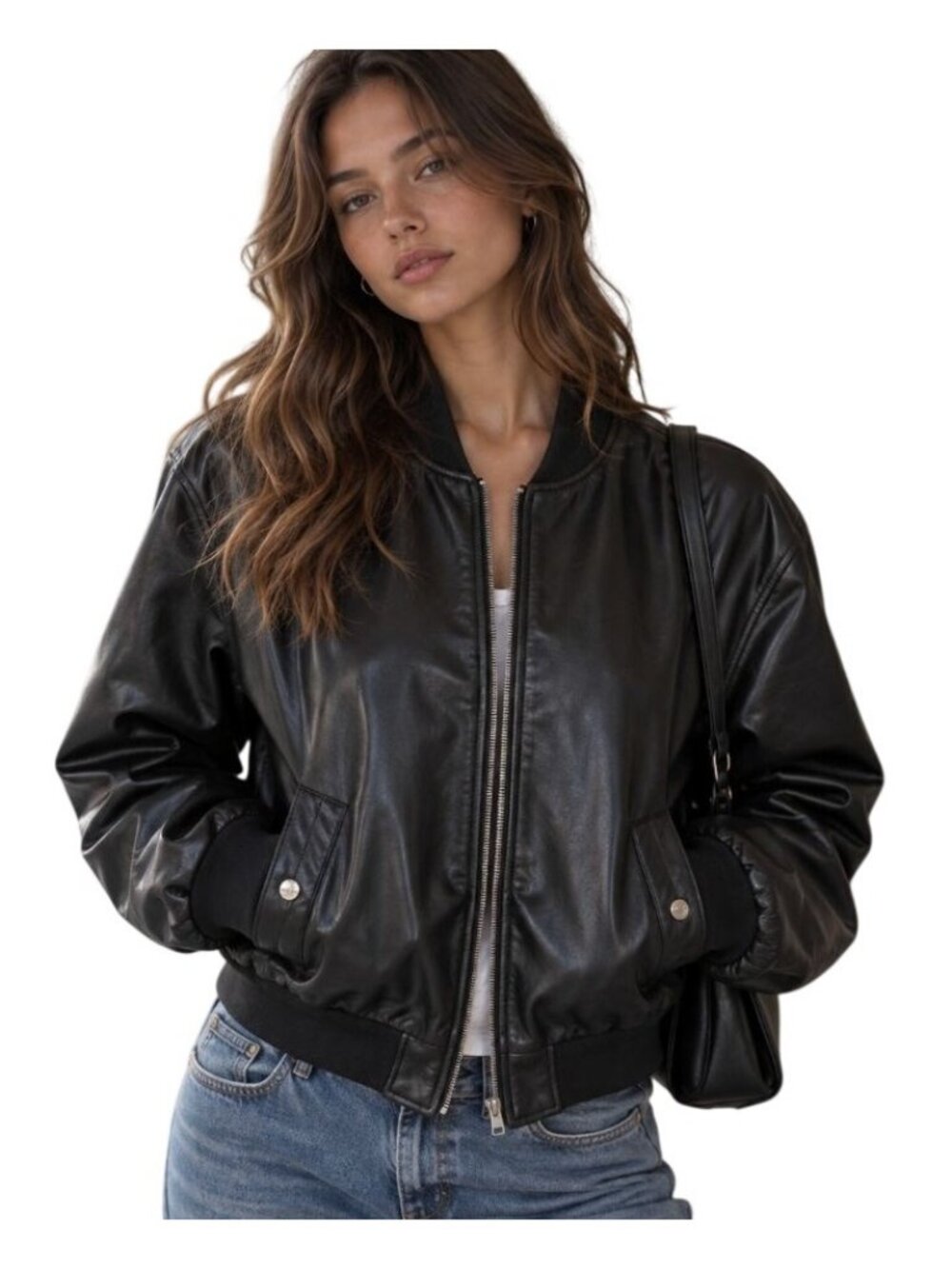 NVLT Faux Leather Bomber Black - Size S